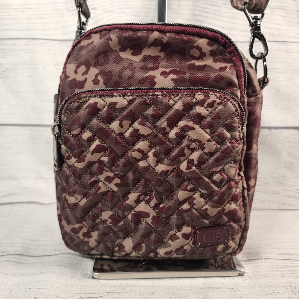 Lug Can Can Crossbody Bag Plum Leopard Camo Quilted Travel Messenger Bag Womens